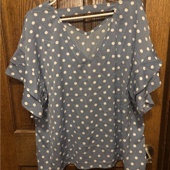 SHEIN Back Keyhole Ruffled Sleeve Blouse - Picture 2 of 5